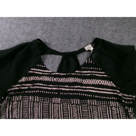 Kirra Blouse Women Small Black Beige Geometric Chiffon Sheer Beachy Summer - Picture 2 of 11